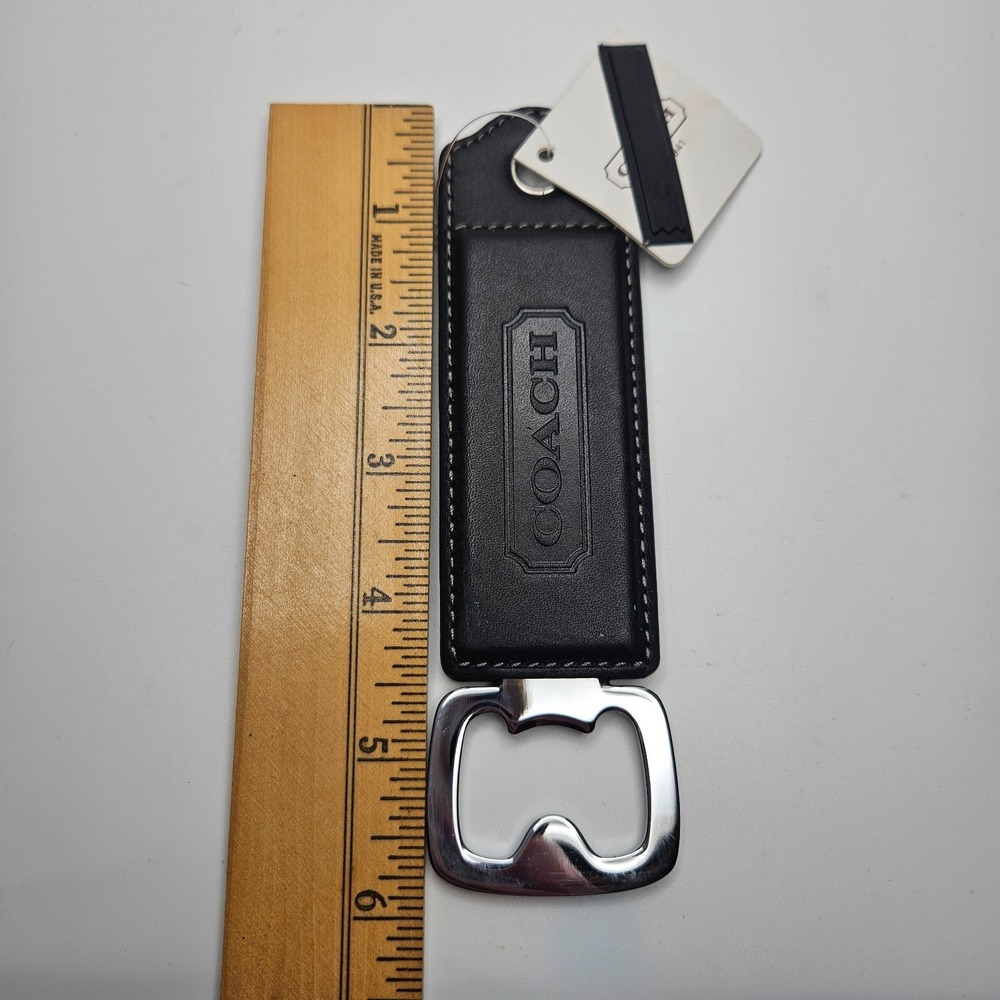 Coach Leather Bottle Opener Keychain Black‎ Silver Tone Hardware New With Tag - Picture 7 of 8